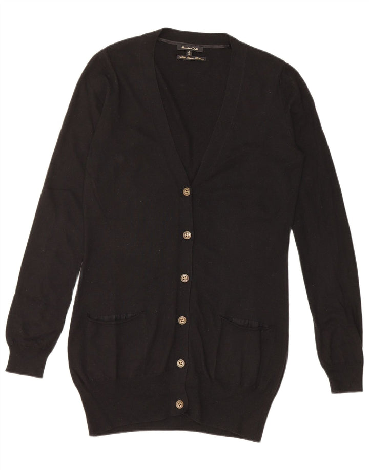 Massimo Dutti Dame Longline Cardigan Sweater UK 10 Small Black Silk