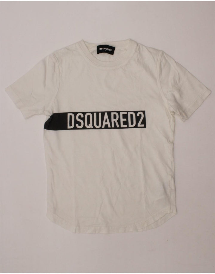 DSQUARED2 Boys Graphic T-Shirt Top 7-8 Years White Cotton Vintage Dsquared2 and Second-Hand Dsquared2 from Messina Hembry 