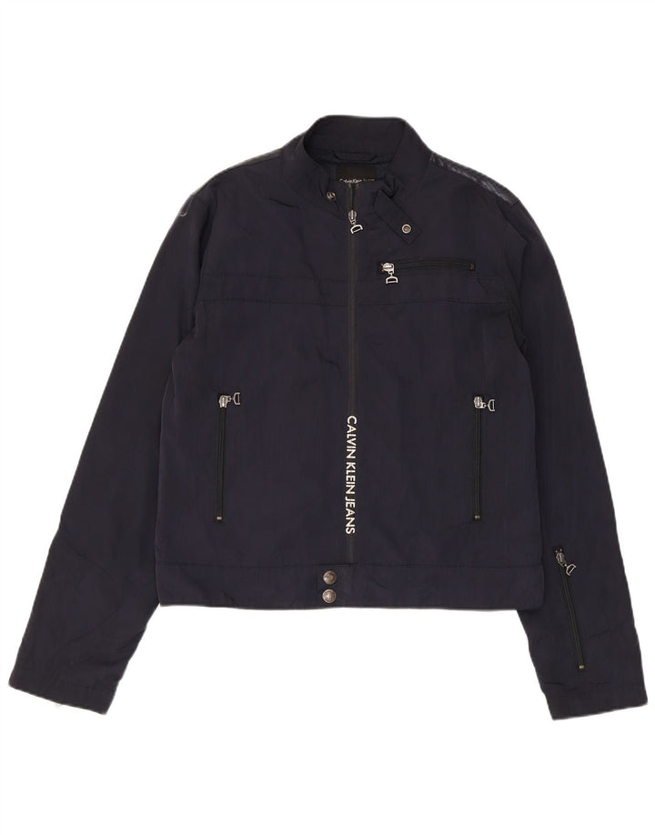 CALVIN KLEIN JEANS Womens Graphic Bomber Jacket UK 18 XL Navy Blue