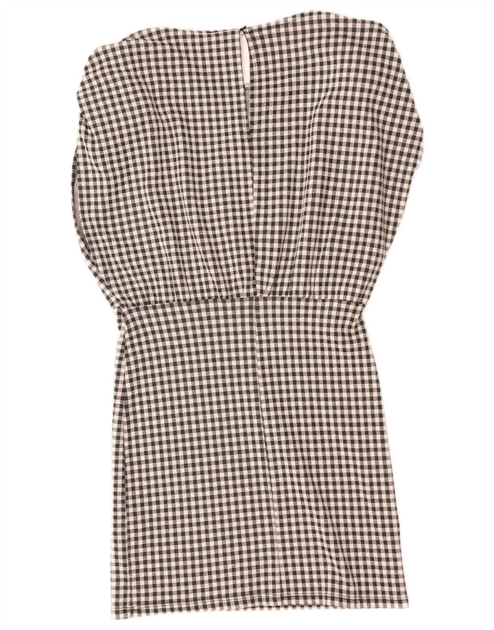 Zara Dame Ærmeløs Shift Dress UK 14 Medium Black Gingham Cotton