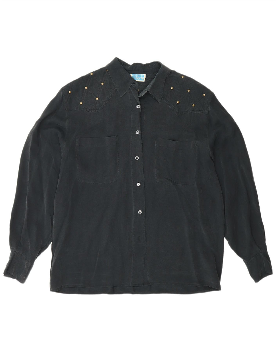 Witty Girl Womens Shirt UK 14 Medium Black Silk