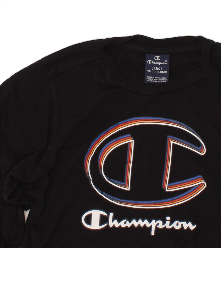 CHAMPION Boys Graphic Top Long Sleeve 11-12 Years Large Black Cotton Vintage Champion and Second-Hand Champion from Messina Hembry 