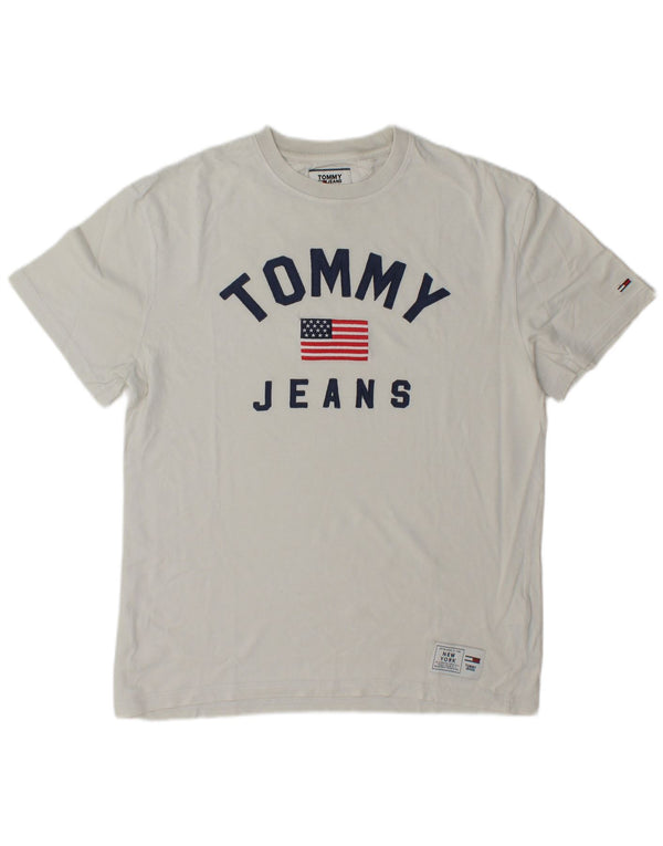 Tommy Hilfiger Herre grafisk T-shirt Top Medium Hvid Bomuld