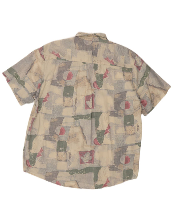 VINTAGE Kortærmet Herreskjorte Størrelse 16 1/2 41/42 Large Beige Patchwork