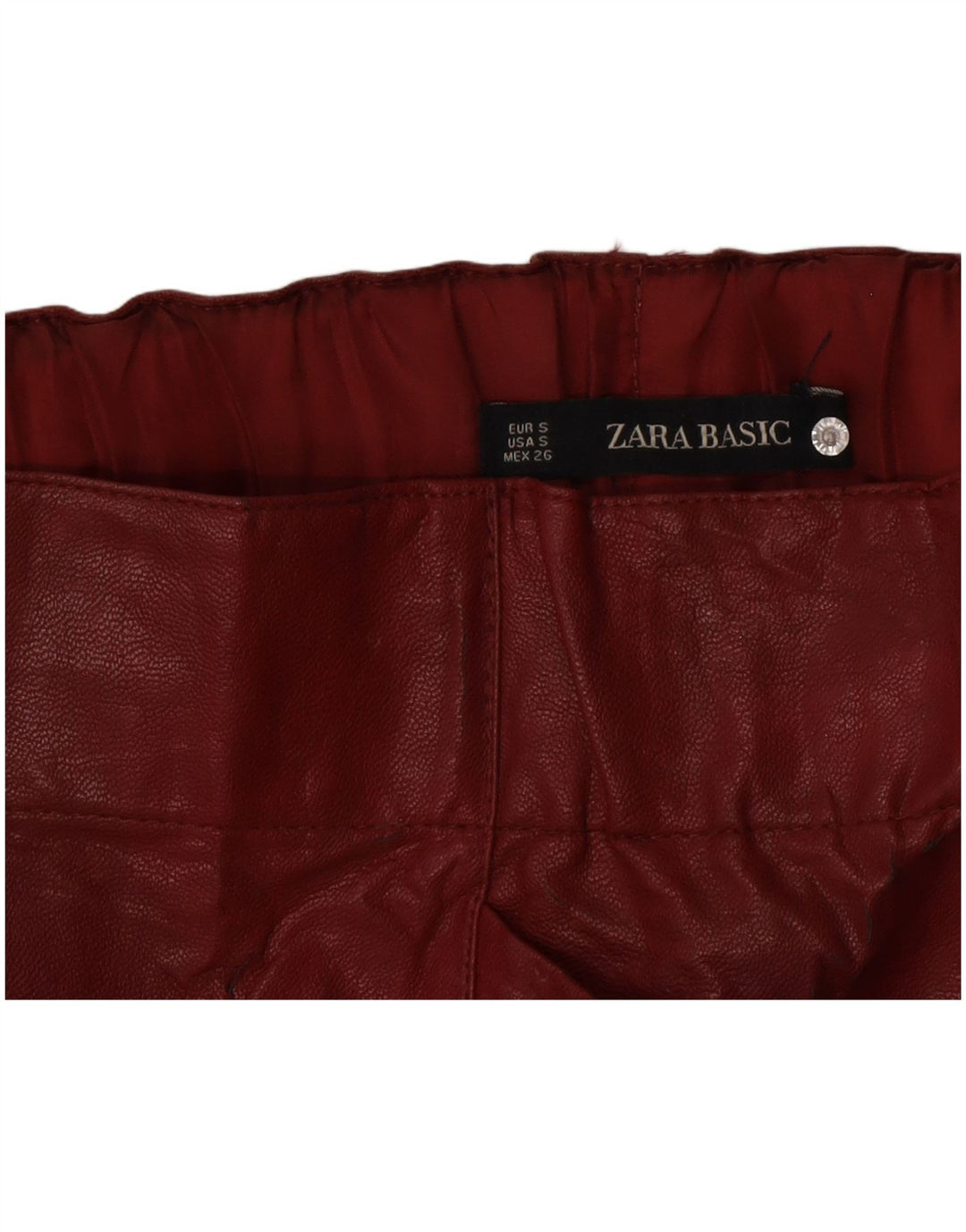 Zara Dame Læder Nederdel Small W26 Burgundy