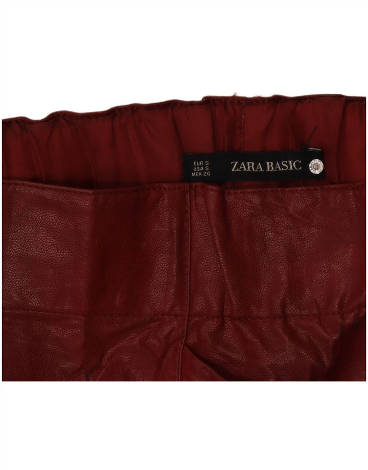 Zara Dame Læder Nederdel Small W26 Burgundy