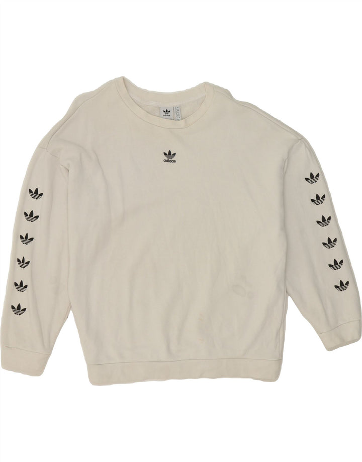 ADIDAS Womens Oversized Graphic Sweatshirt Jumper UK 16 Large White Vintage Adidas and Second-Hand Adidas from Messina Hembry 