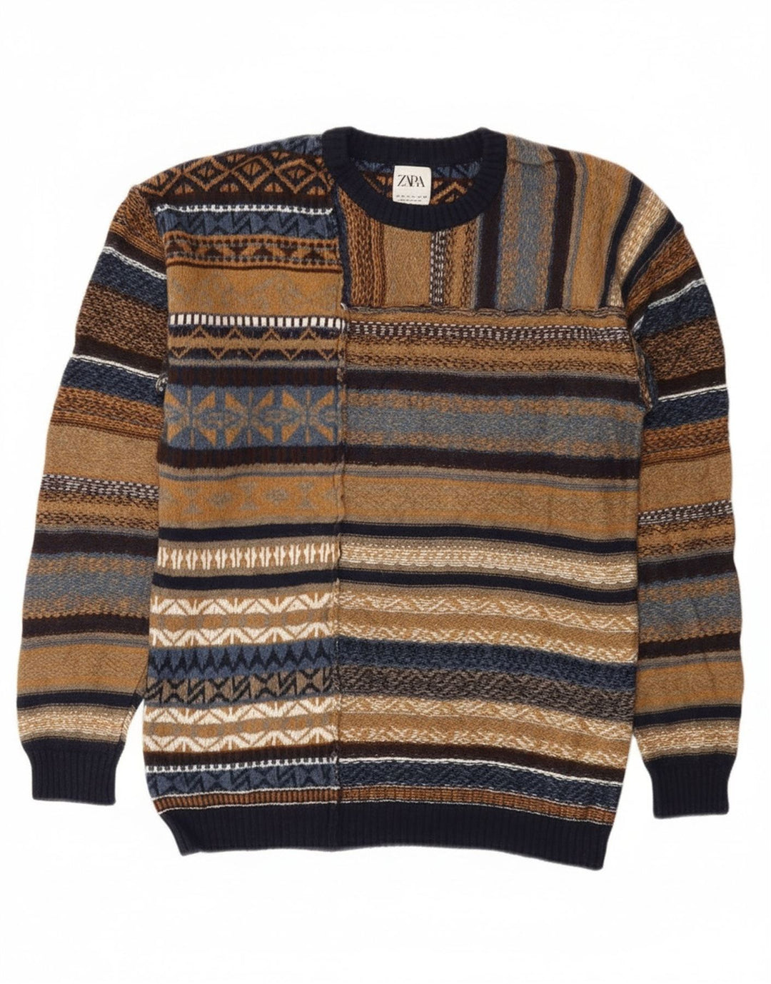 Zara Herre trøjetrøje med rund hals Medium Beige Fair Isle Bomuld