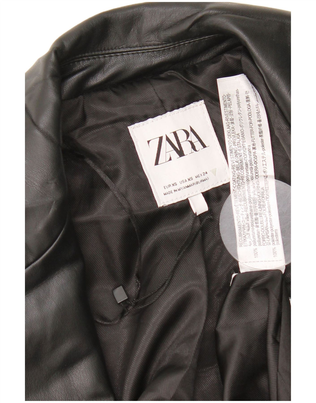 Zara Dame 1 knap imiteret læder blazerjakke UK 6 XS sort polyurethan