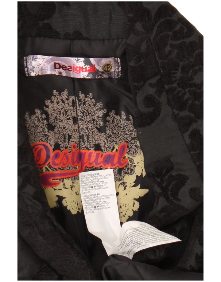 Desigual Dame Overfrakke EU 42 Stor sort blomstret polyester