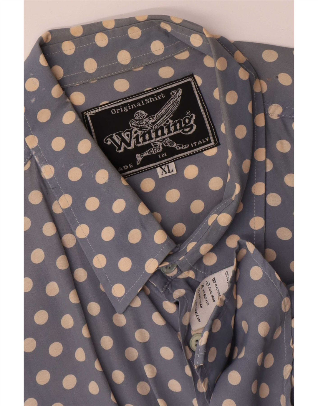 Vintage herreskjorte XL Blå Polka Dot Viscose