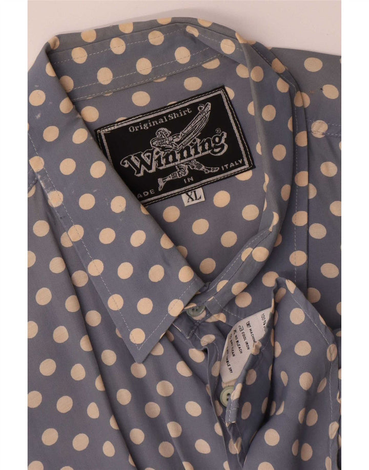 Vintage herreskjorte XL Blå Polka Dot Viscose