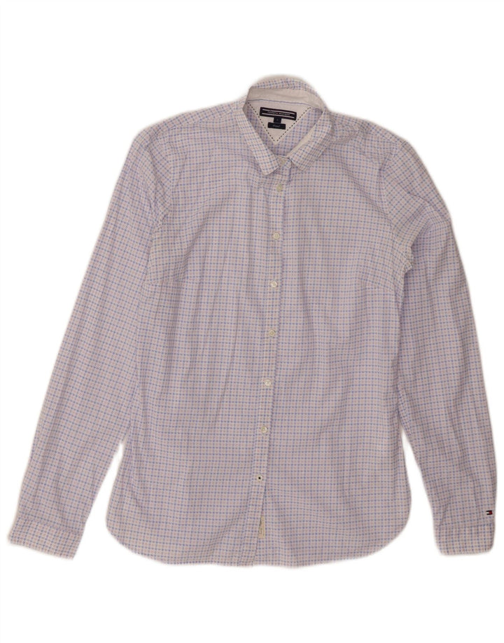 TOMMY HILFIGER Figursyet skjorte til kvinder US 4 Small Blue Houndstooth Bomuld