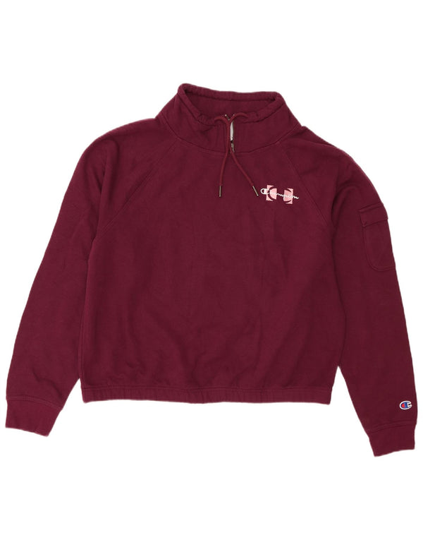 Champion Womens Crop Zip Neck Sweatshirt Jumper UK 18 XL Bourgogne bomuld