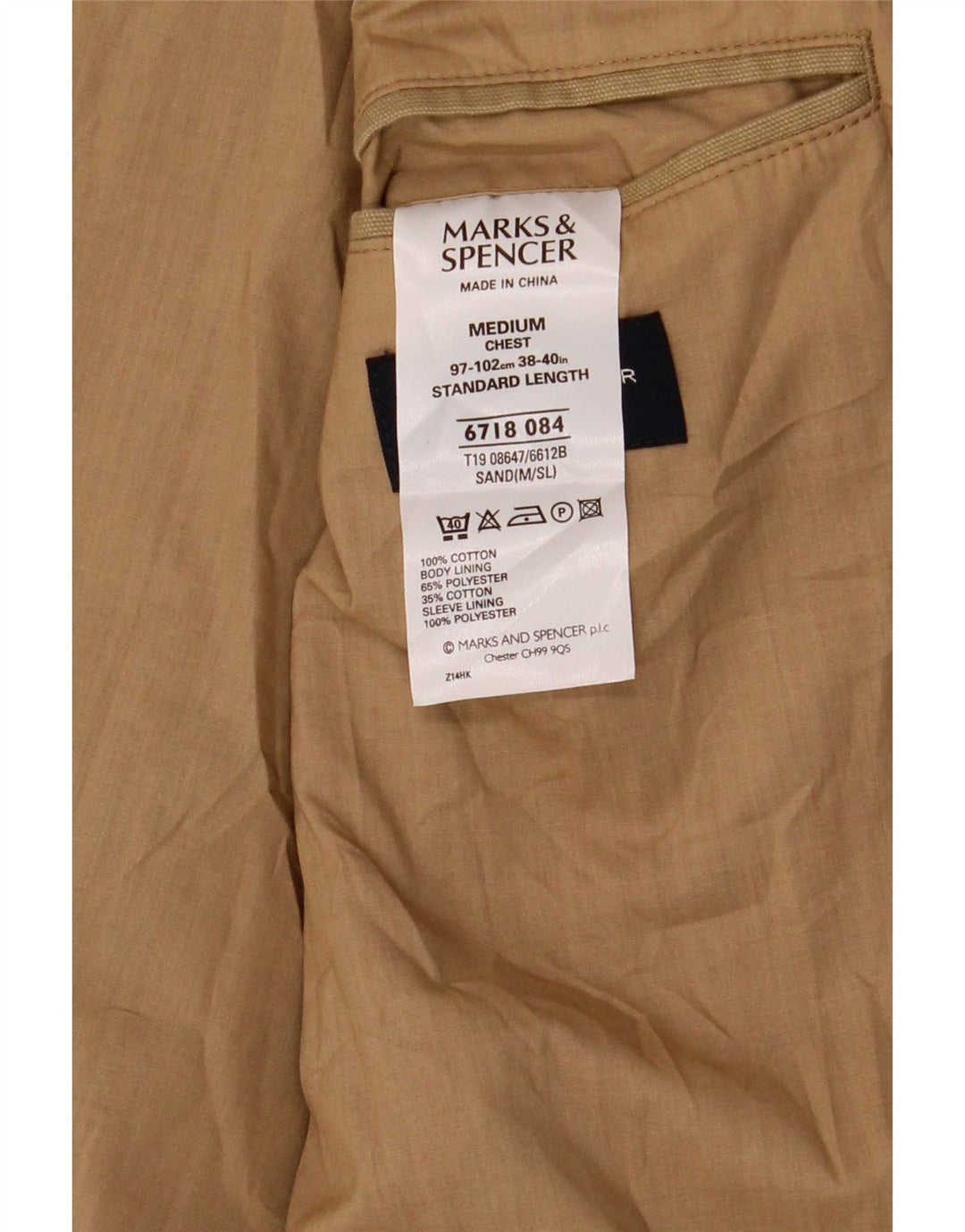 Marks & Spencer Herre 2-knaps blazerjakke UK 38 Medium Beige Bomuld