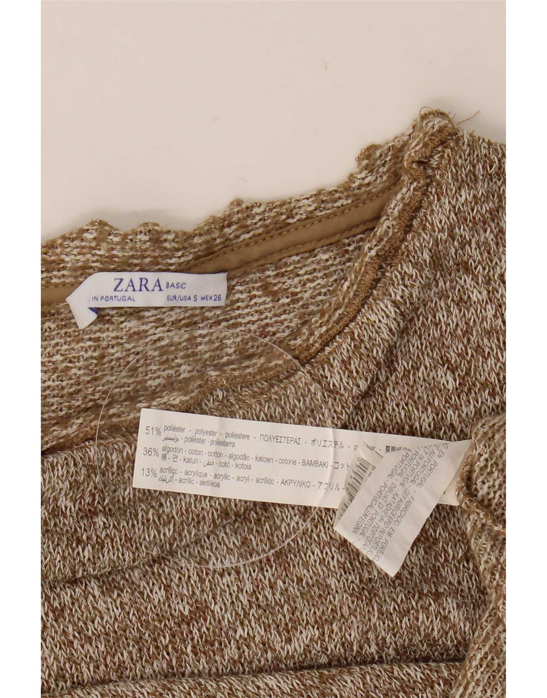 Zara Womens Crop Oversized Top Langærmet UK 10 Small Brown Polyester