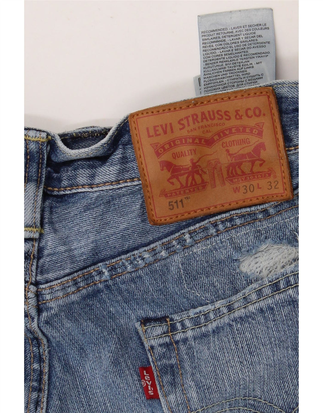 Levi's Womens 511 Distressed Slim Jeans W30 L27 blå bomuld