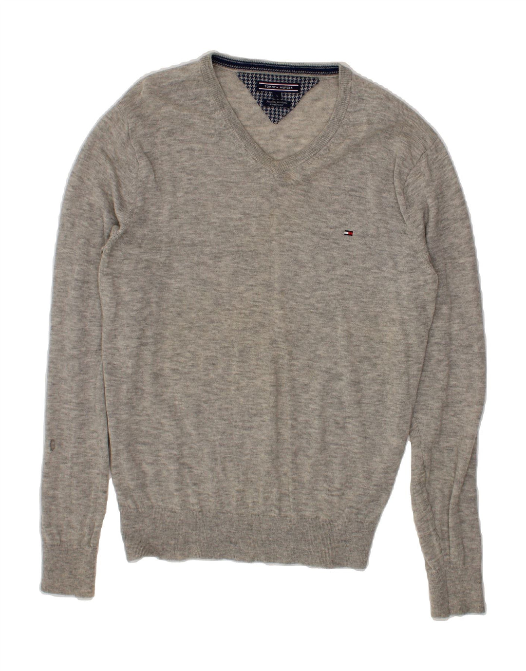 TOMMY HILFIGER Mens V-Neck Jumper Sweater Large Grey Lambswool Vintage Tommy Hilfiger and Second-Hand Tommy Hilfiger from Messina Hembry 