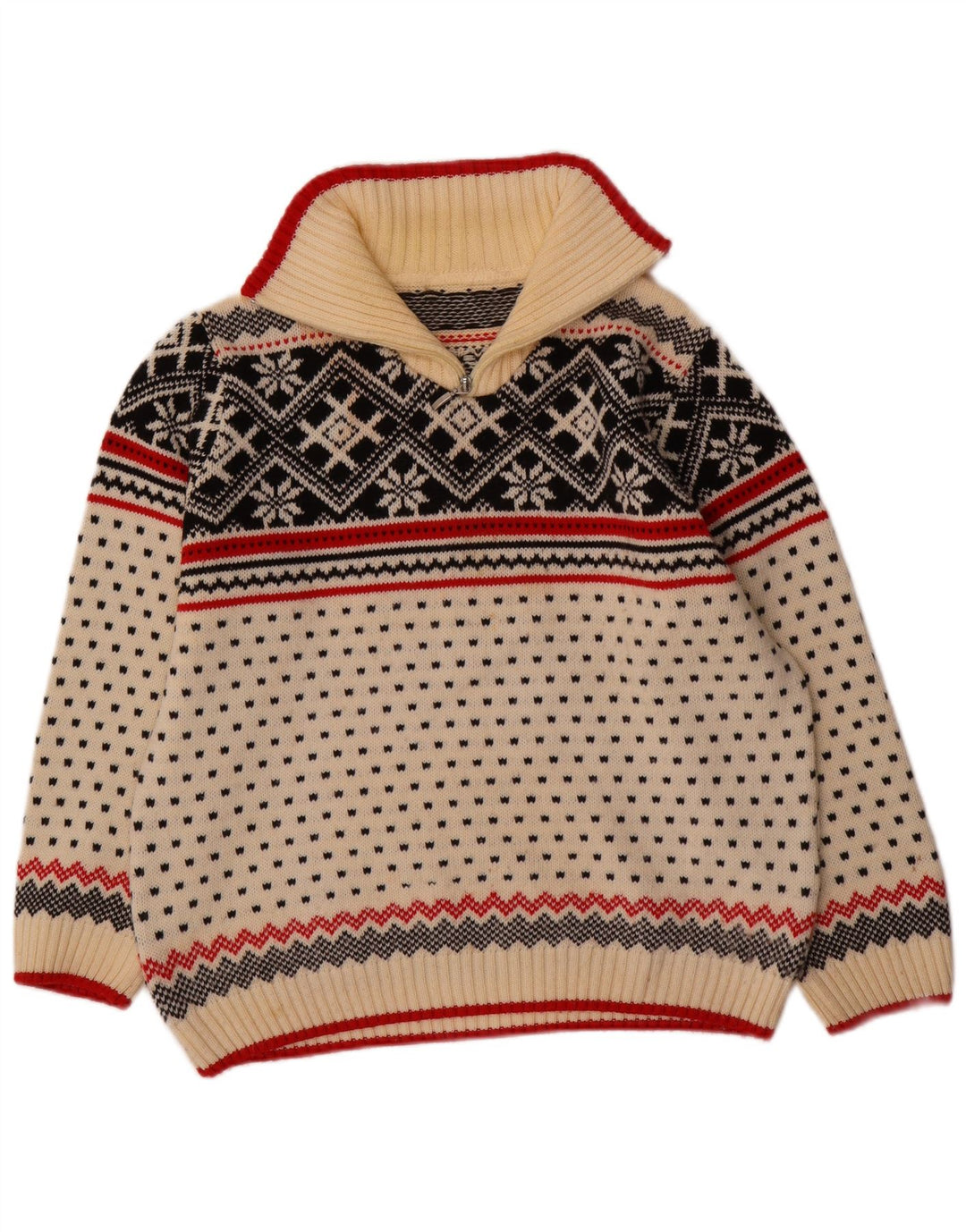 VINTAGE trøje med lynlås til kvinder UK 16 Large Off White Fair Isle