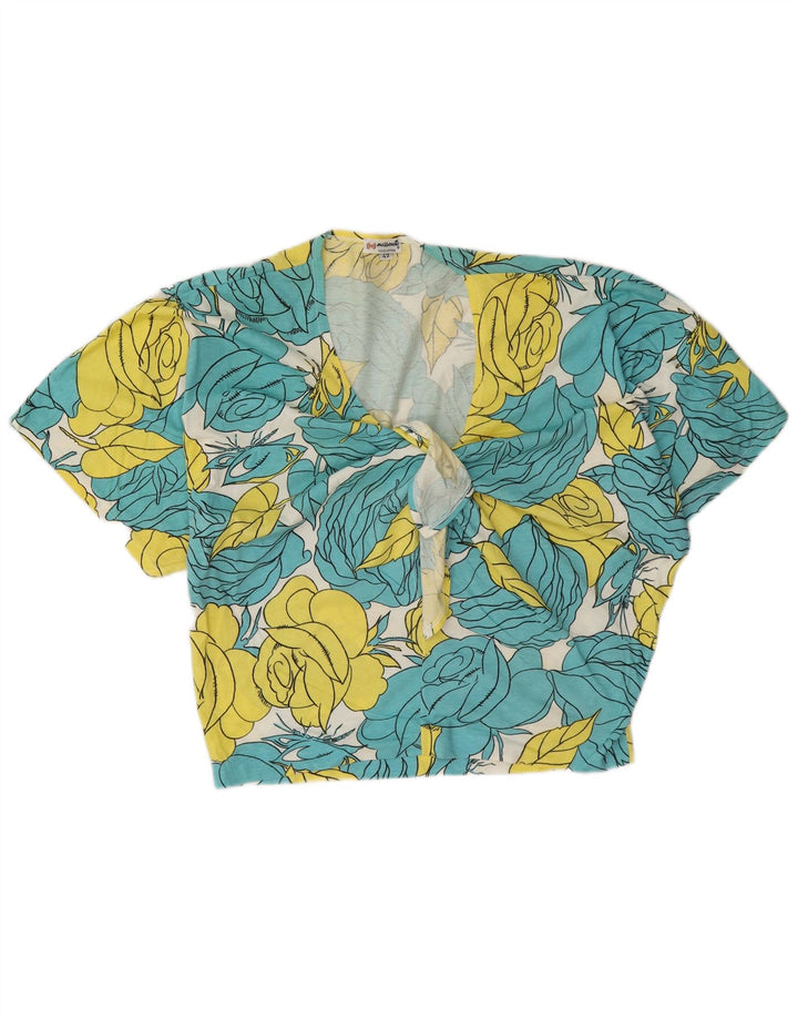 Mazzonetto Dame Front Tie Bluse Top IT 42 Medium Blue Floral Bomuld