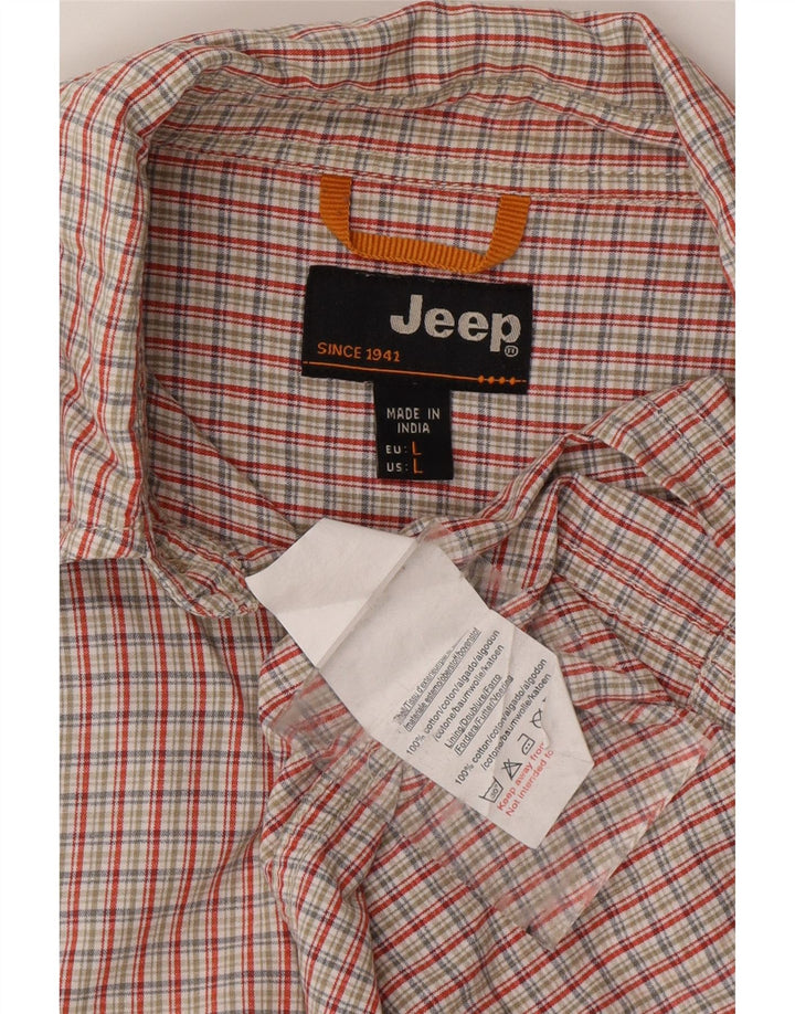 JEEP Mens Short Sleeve Shirt Large Red Check Cotton