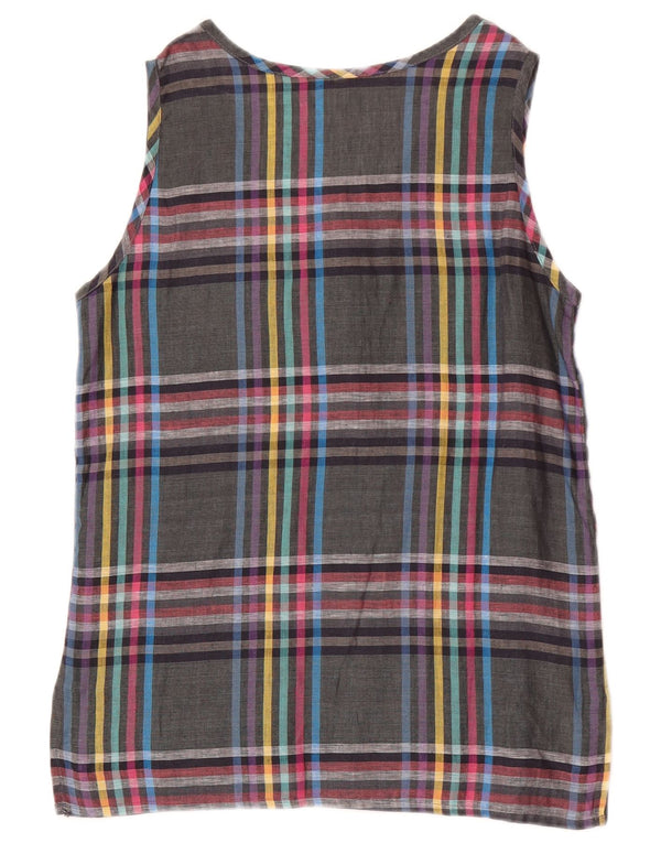 Andrea Mare Dame ærmeløs bluse Top IT 42 Medium Grey Plaid Linen