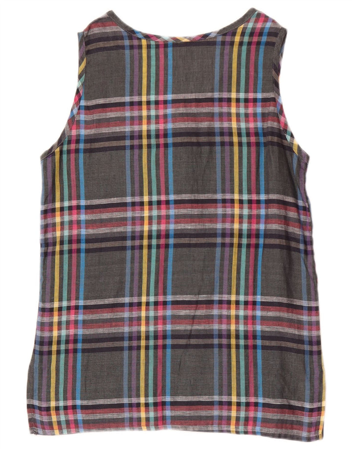 Andrea Mare Dame ærmeløs bluse Top IT 42 Medium Grey Plaid Linen
