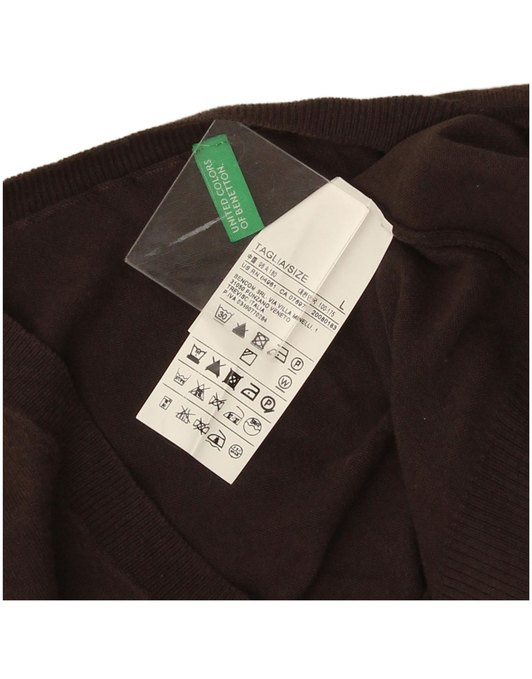 Benetton Herre V-hals sweater Stor brun bomuld
