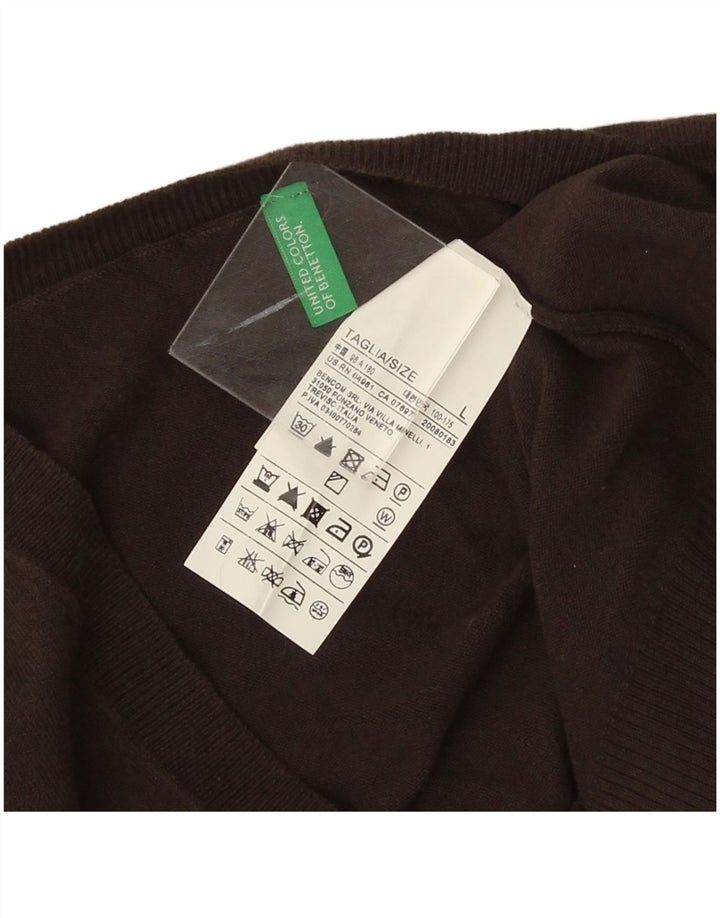 Benetton Herre V-hals sweater Stor brun bomuld
