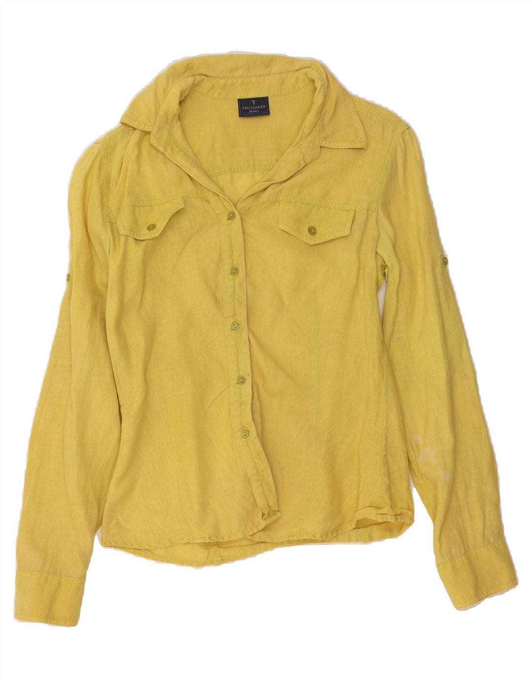 TRUSSARDI Womens Shirt UK 12 Medium Yellow Vintage Trussardi and Second-Hand Trussardi from Messina Hembry 