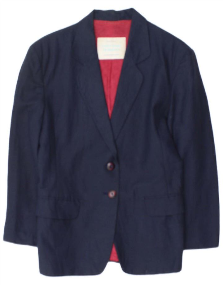Benetton Dame 2 Button Blazer Jacket IT 42 Medium Navy Blue Linen