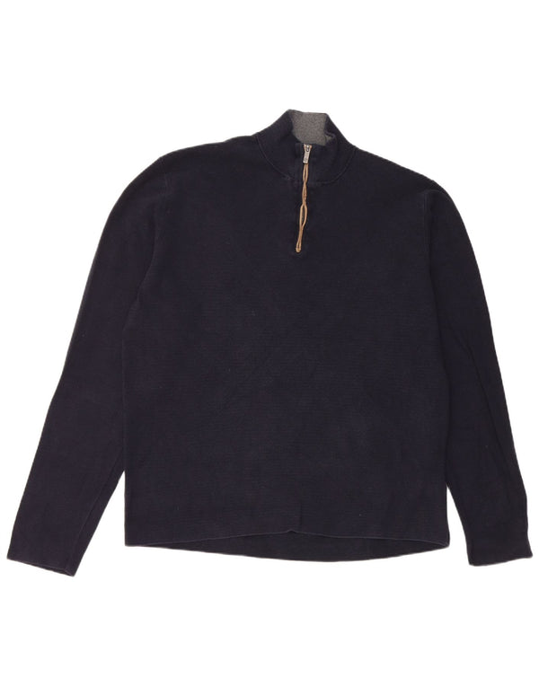 Massimo Dutti Herre Zip Neck Jumper Sweater XL Navy Blue Bomuld