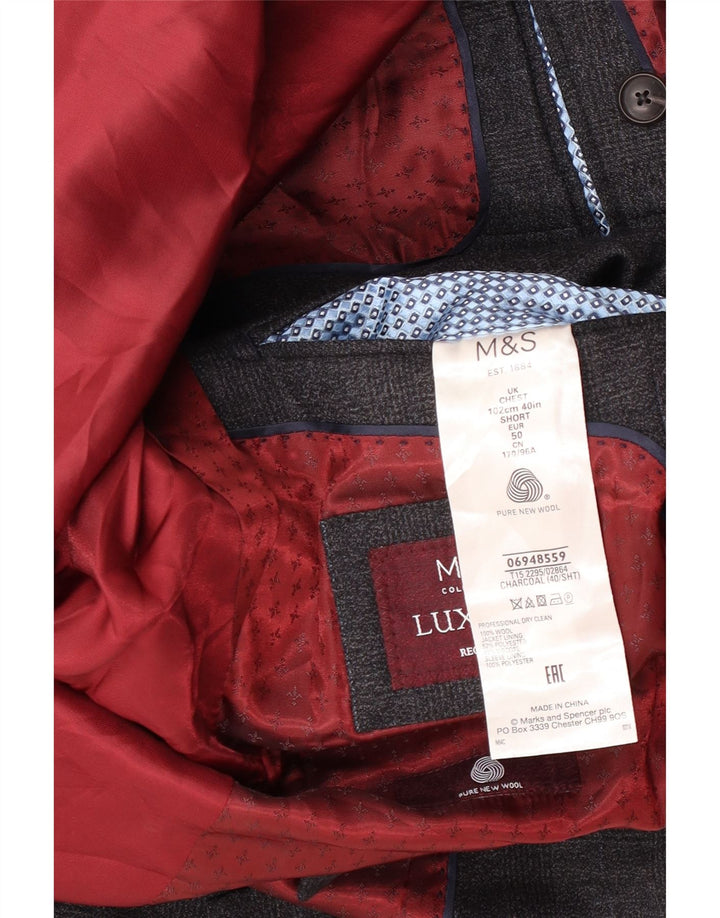 Marks & Spencer Herre 2-knaps blazerjakke UK 40 Stor grå ternet uld