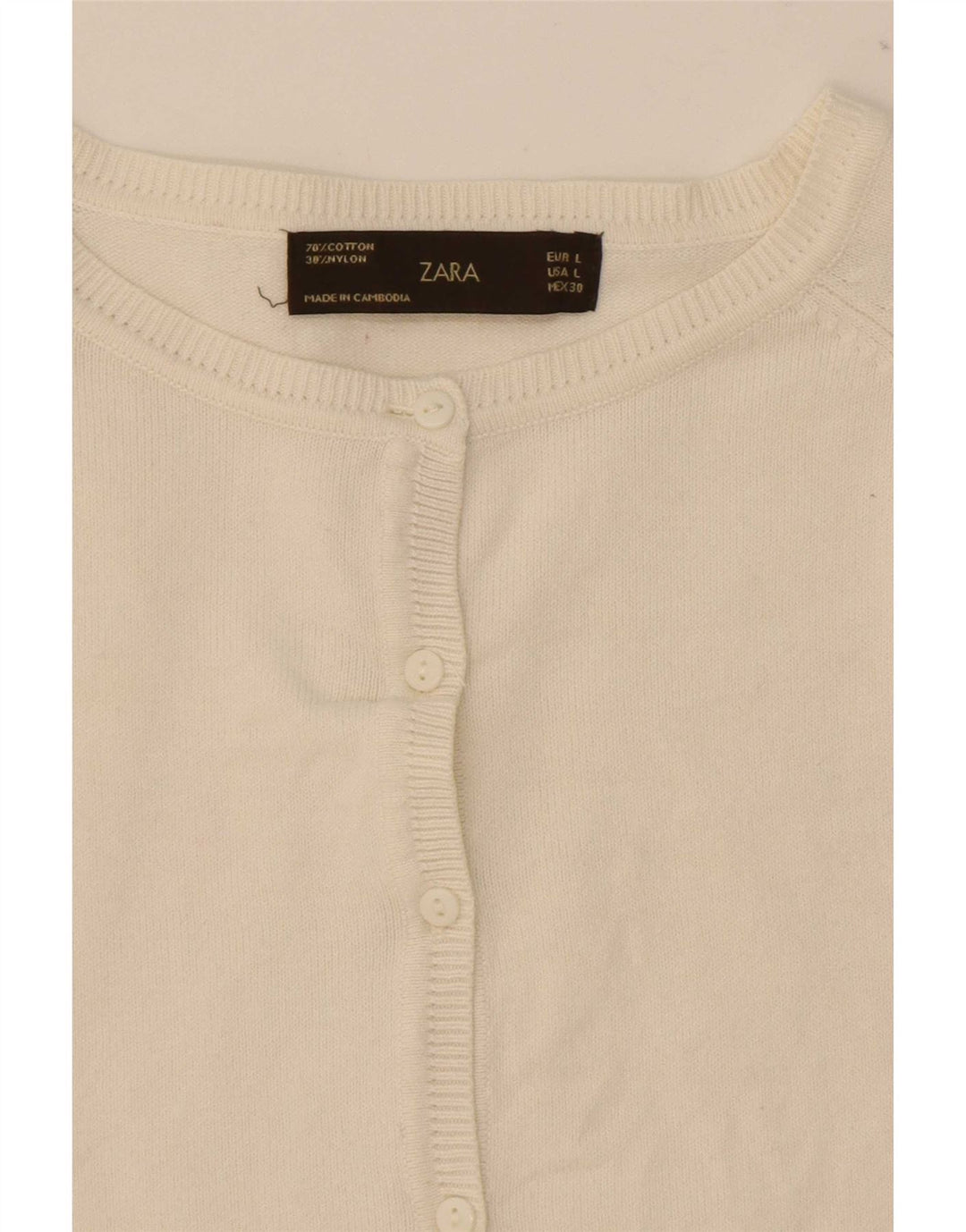 Zara Dame Cardigan Sweater UK 14 Stor Hvid Bomuld