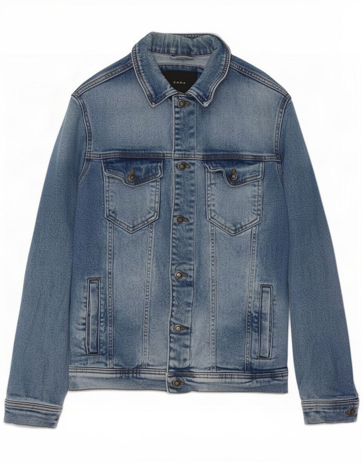 Zara Herre denimjakke UK 38 Medium Blue Cotton