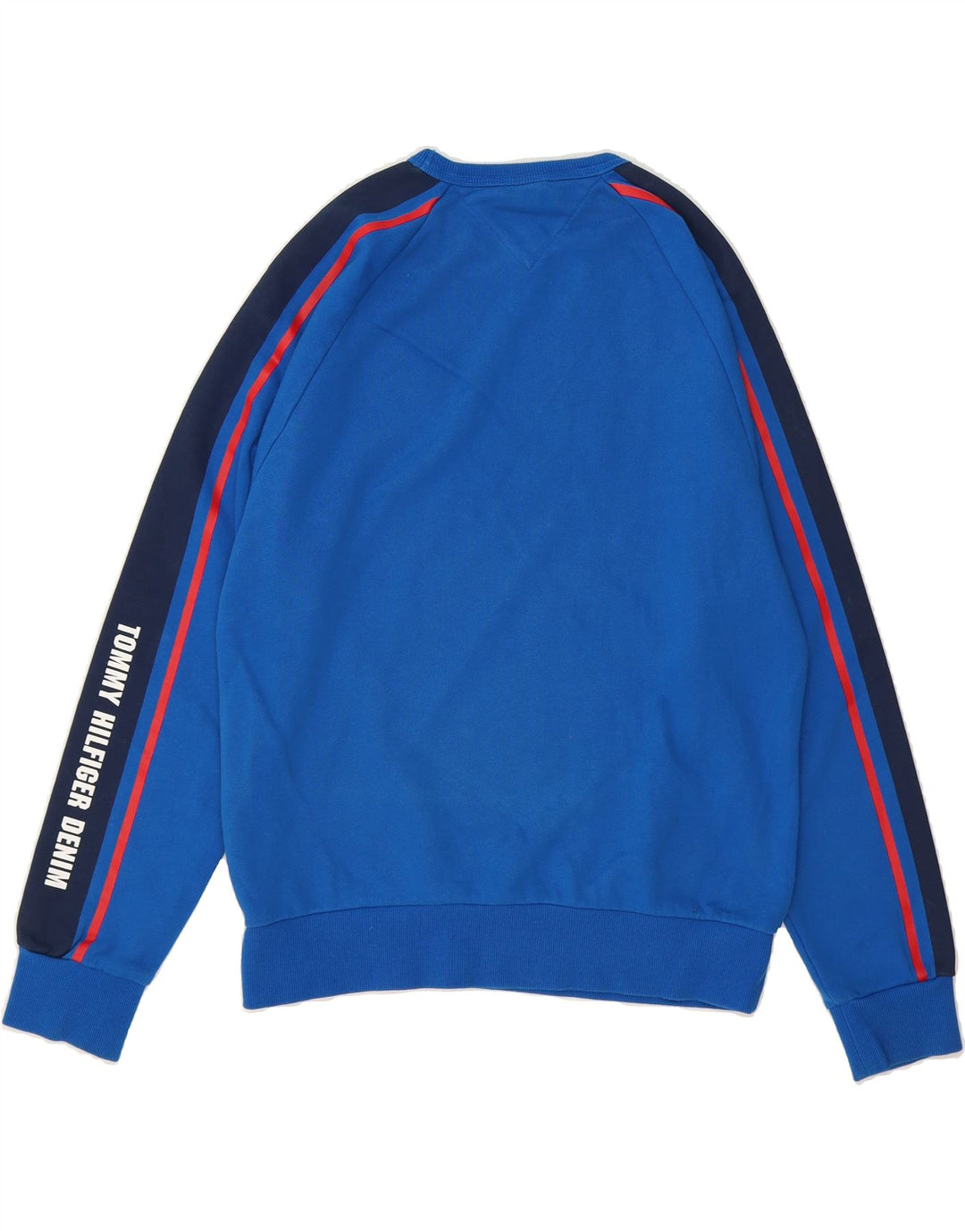 TOMMY HILFIGER Mens Graphic Sweatshirt Jumper Medium Blue Colourblock Vintage Tommy Hilfiger and Second-Hand Tommy Hilfiger from Messina Hembry 