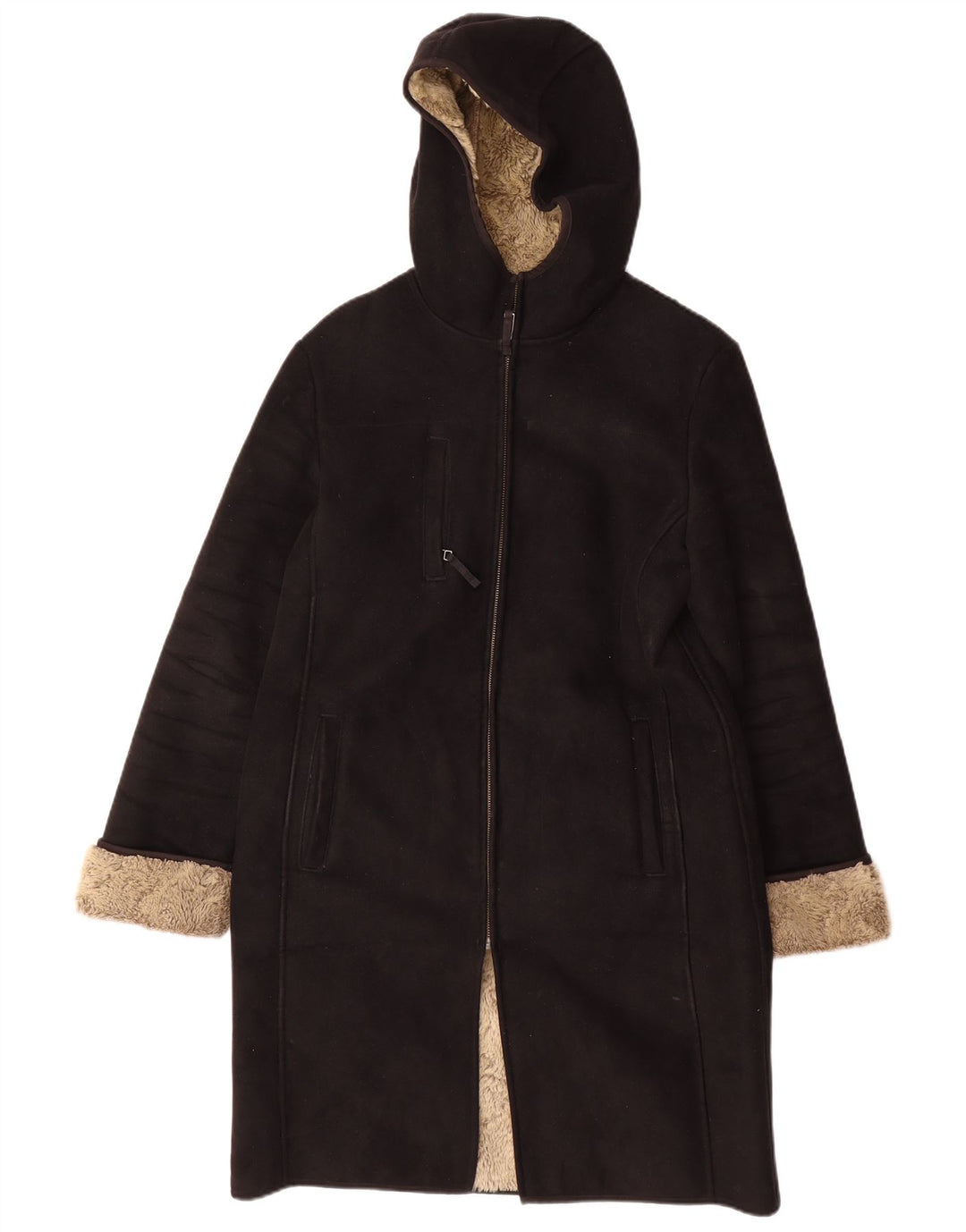 NÆSTE Sherpa hætteoverfrakke til kvinder UK 12 Medium Sort Polyester