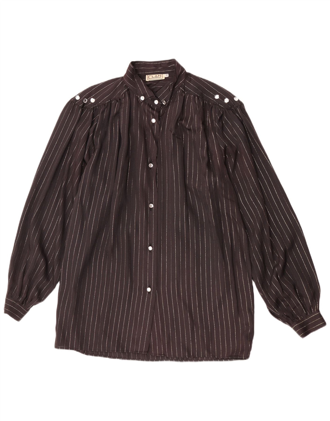 Vintage dameskjortebluse UK 14 Medium Black Pinstripe