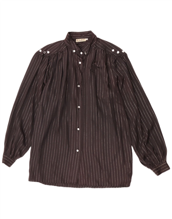 Vintage dameskjortebluse UK 14 Medium Black Pinstripe