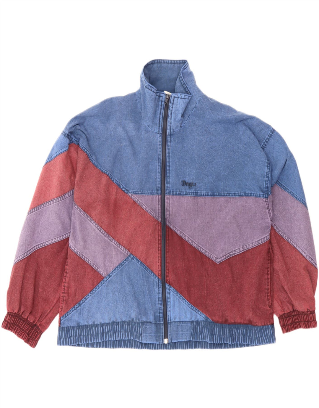 Brugi Dame Oversized Denim Jacket UK 10 Small Blue Colourblock Polyester