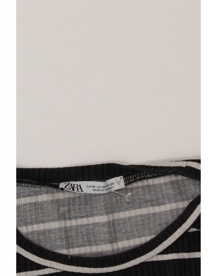 Zara Dametop Langærmet UK 12 Medium Sort Stribet