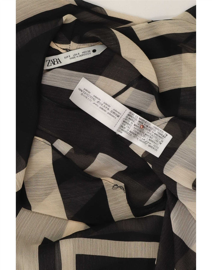 Zara Damebluse Top UK 10 Lille sort geometrisk polyester