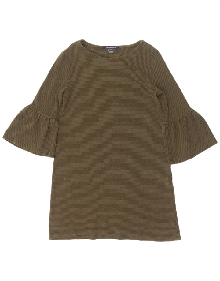 French Connection Dame 3/4-ærmet Shift Dress UK 12 Medium Khaki Viscose