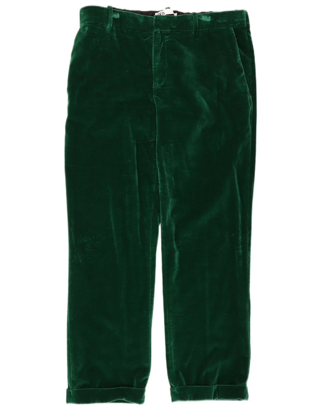 Zara Dame Velvet Capri Bukser XL W32 L23 Grøn