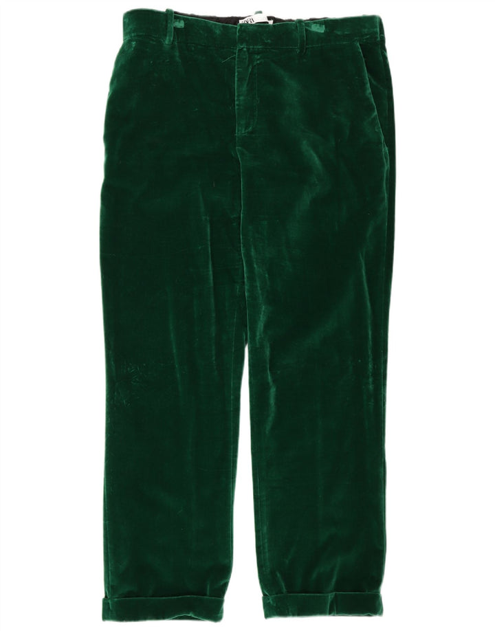 Zara Dame Velvet Capri Bukser XL W32 L23 Grøn