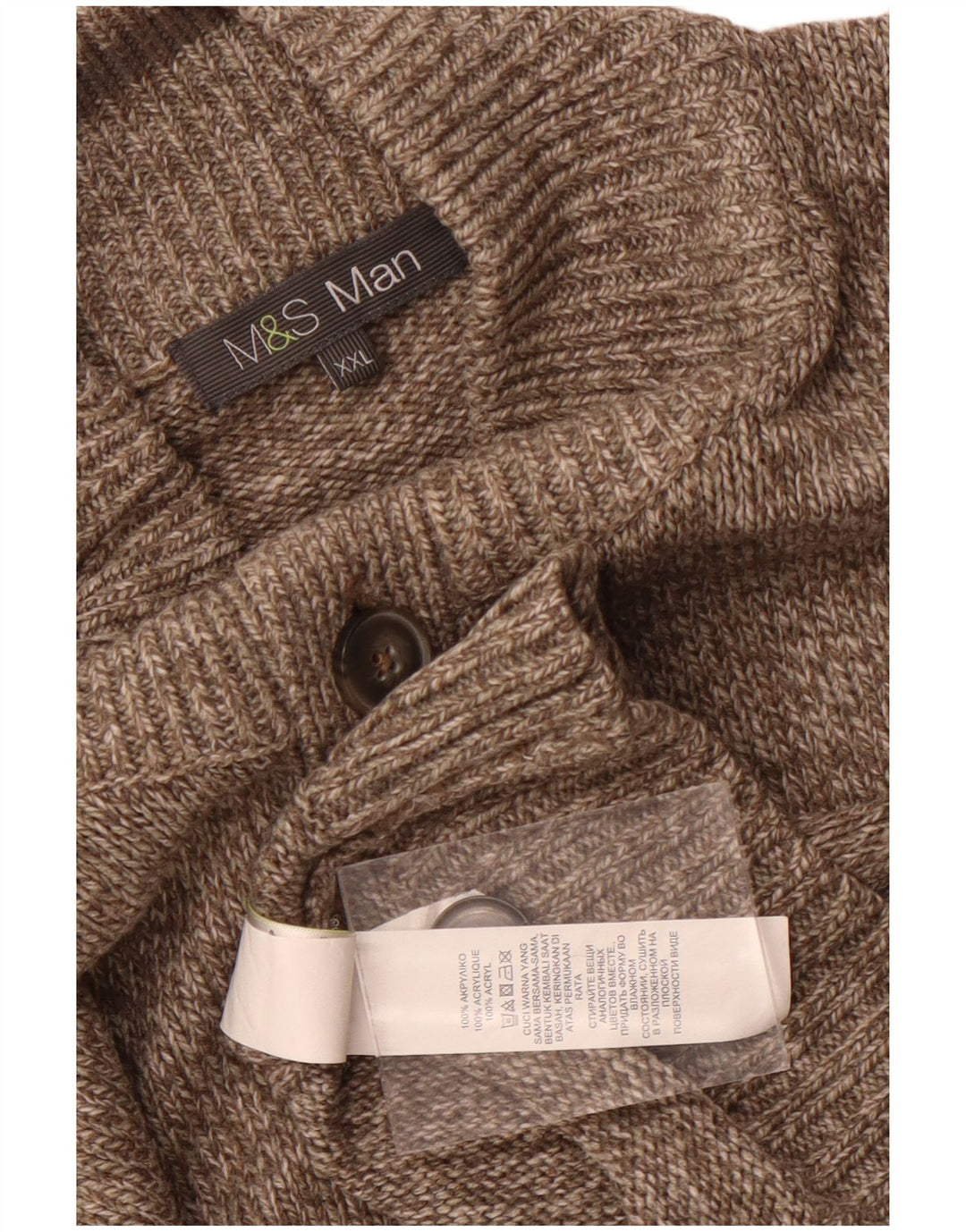 Marks & Spencer Herre Button Neck Jumper Sweater 2XL Grå Flecked Acryl