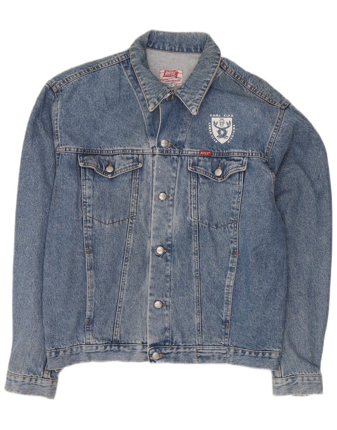 Rifle Herre grafisk denimjakke UK 44 2XL Blå Retro