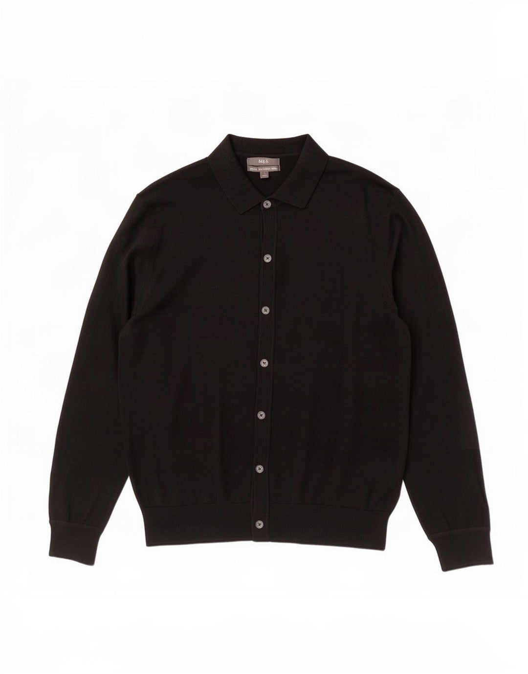 Marks & Spencer Herre Cardigan Sweater Stor Sort Merinould