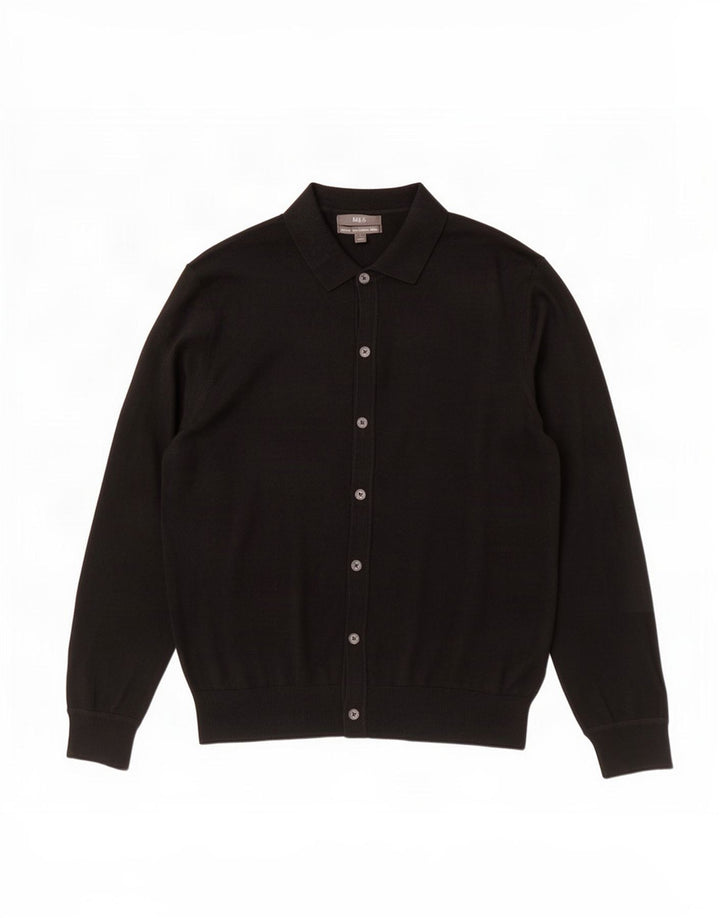 Marks & Spencer Herre Cardigan Sweater Stor Sort Merinould