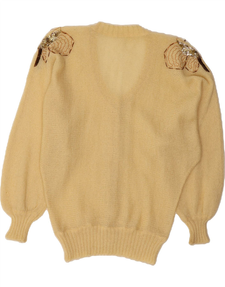 VINTAGE Womens Cardigan Sweater UK 14 Medium Yellow Mohair Vintage Vintage and Second-Hand Vintage from Messina Hembry 
